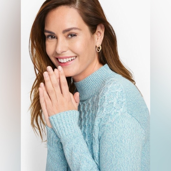 Talbots Honeycomb High-Low Mock Neck Sweater XL pastel blue cable knit casual - Picture 2 of 11